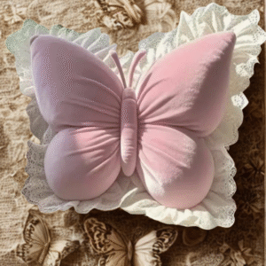 butterfly shape velvet cushion with lace border