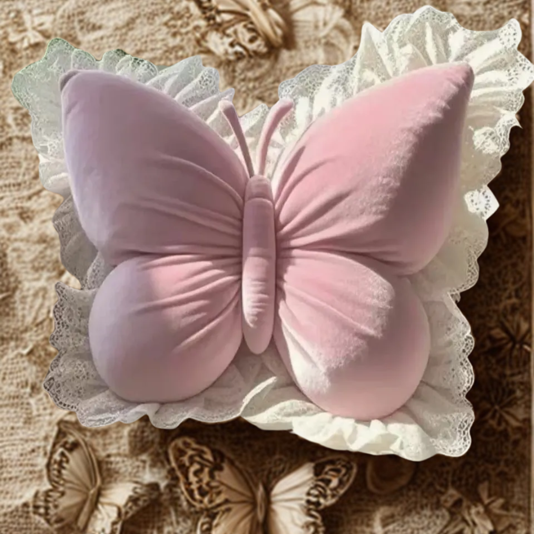 Butterfly Shape Velvet Cushion with Lace Border