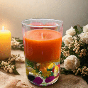 Aromatic Layered Gel Candle with Floral Decor – Orange Bliss