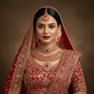 Shoppya Indian Bridal Jewelry Set - Red Stone Choker Necklace, Earrings, and Tikka - Gold Plated Wedding Jewelry