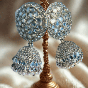 elegant silver kundan jhumka earrings with pearl drops