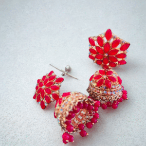 traditional kundan jhumka earrings pink