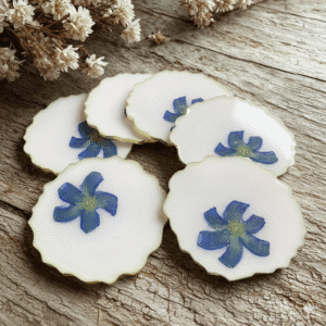 Blue Blossom Edge Resin Coasters – Set of 6 (Handcrafted Floral Design)